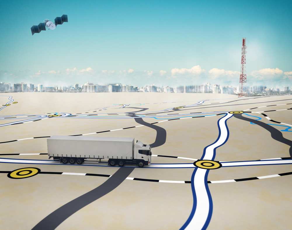 3D Picture of Semi-Truck driving on a map